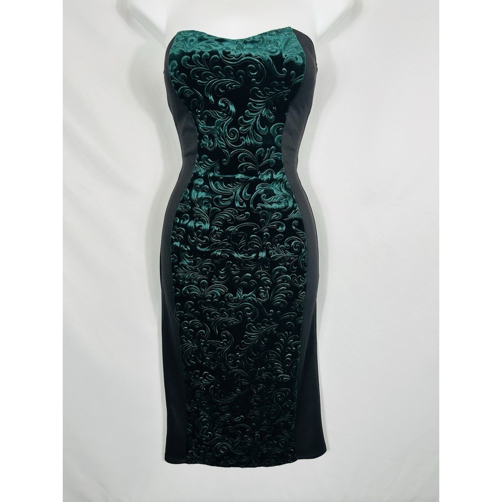Vintage USA Y2K Green Velvet Burnout‎ Dress Size S Forest Fairy Whimsigoth Glam - Picture 3 of 14